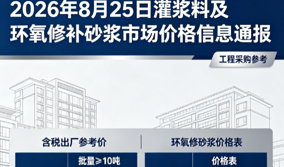 本号镇2026年8月25日灌浆料及环氧修补砂浆市场价格信息通报